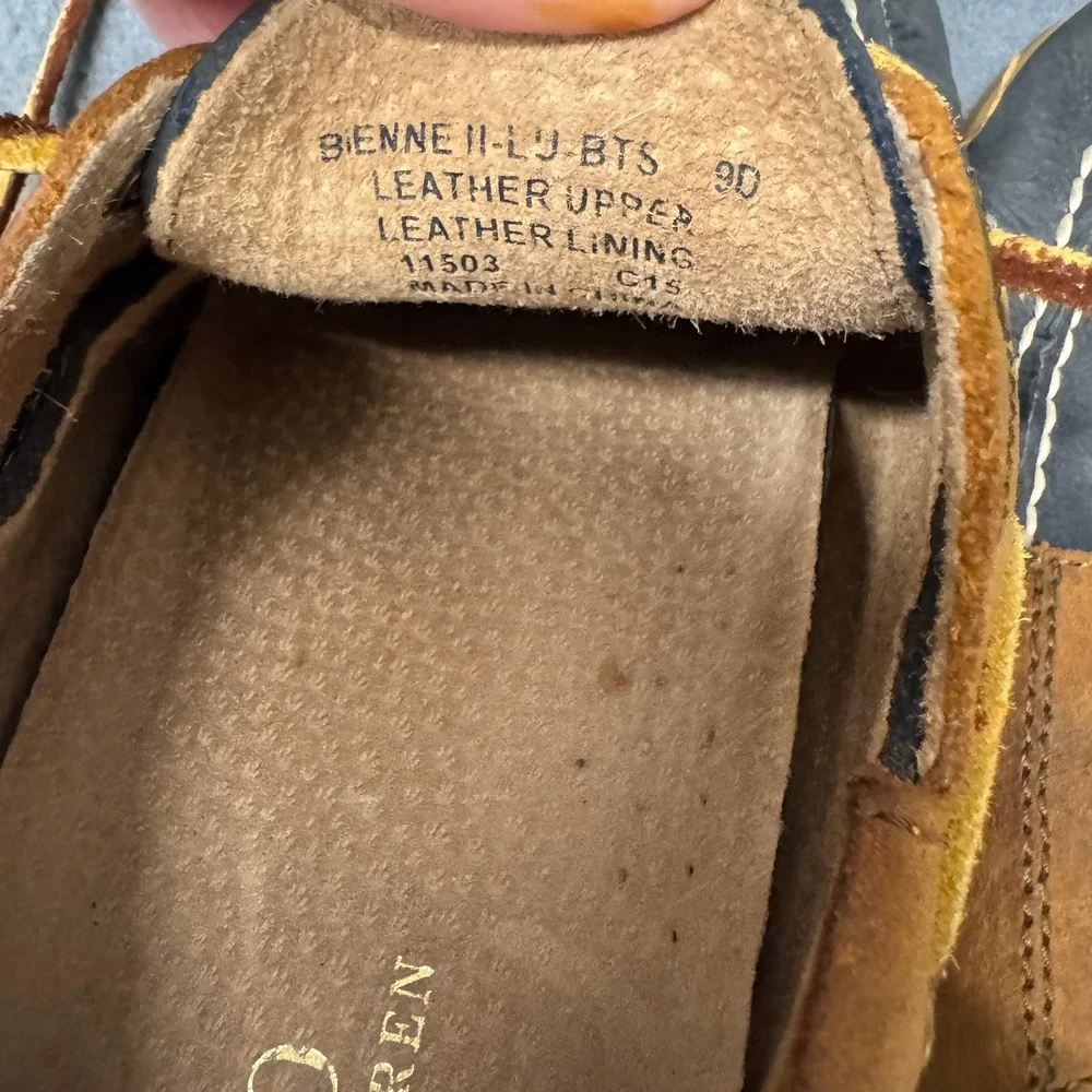 Polo Ralph Lauren Boat Shoes Mens 9 D Bienne II Navy Blue‎ Tan Leather Loafers